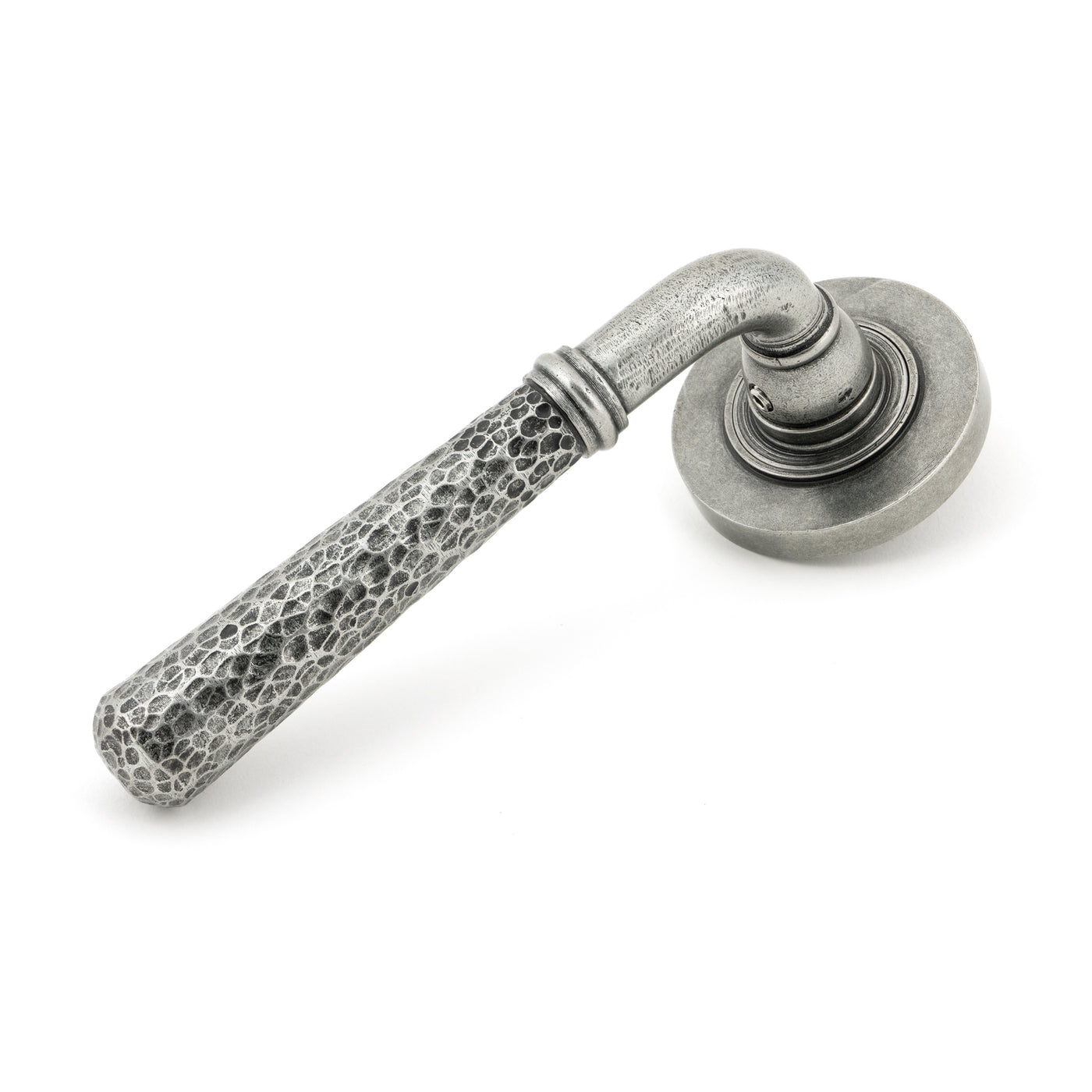 From The Anvil 49989 - Pewter Hammered Newbury Lever on Rose Set (Plain) - Unsprung #finish_pewter-patina