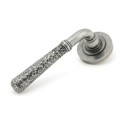 From The Anvil 49989 - Pewter Hammered Newbury Lever on Rose Set (Plain) - Unsprung #finish_pewter-patina